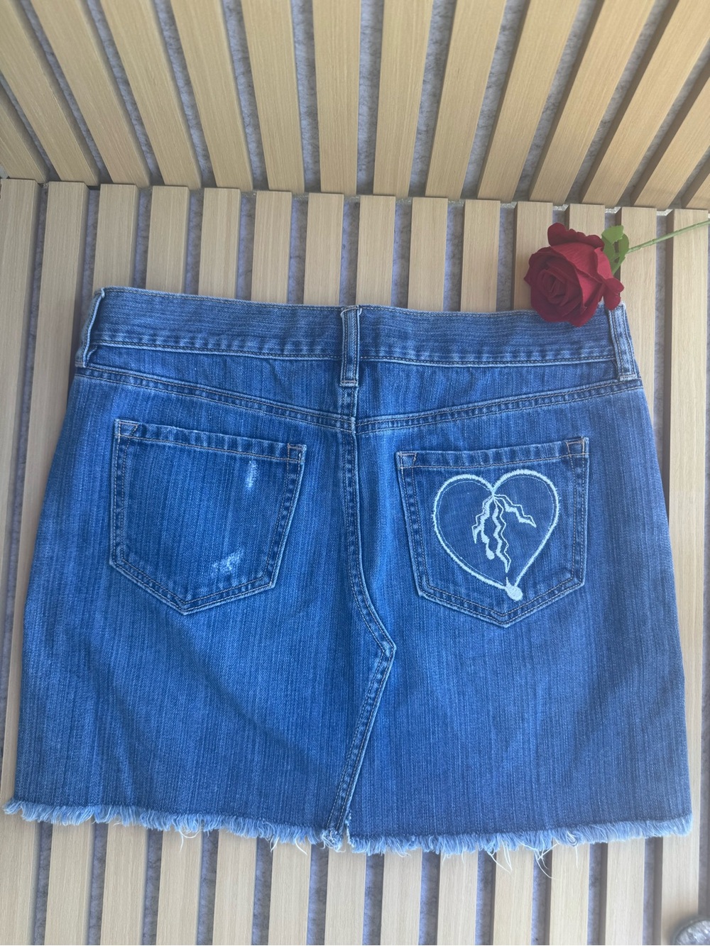 Old Navy Blue Denim Frayed-Hem Mini Skirt
